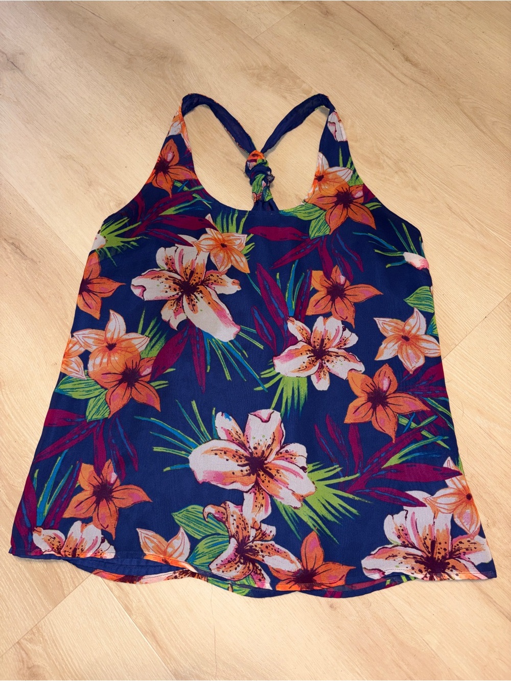 Old Navy Navy Floral Knot-Back Camisole